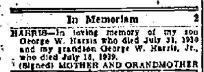 George Harris Memorial Notice